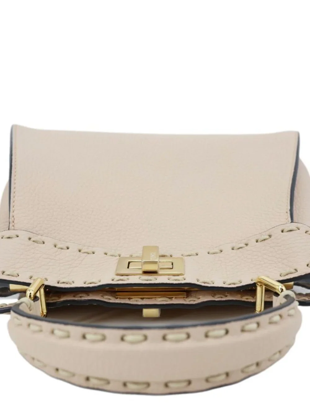 Fendi Peekaboo Selleria Mini Cuoio Romano Leather Satchel Bag Beige